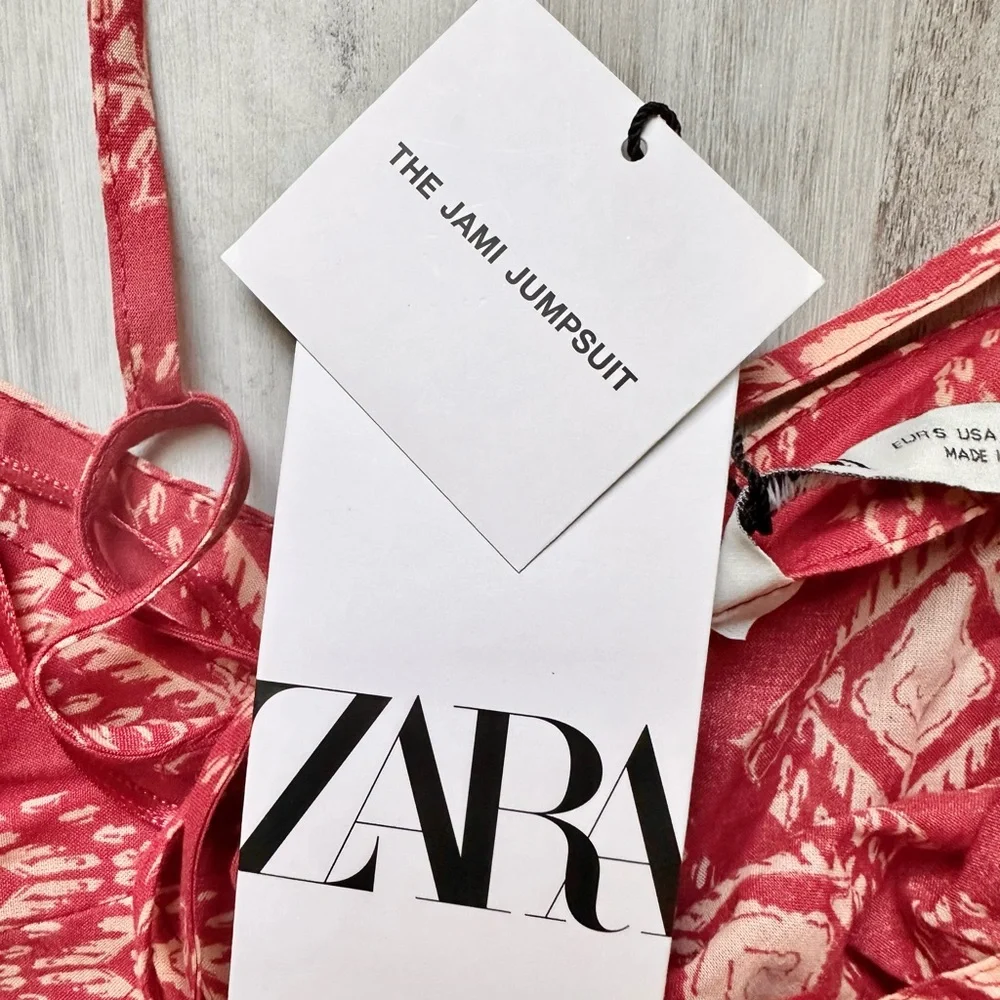 NWT Zara The Jami Ikat Pattern Boho Jumpsuit in Terracotta